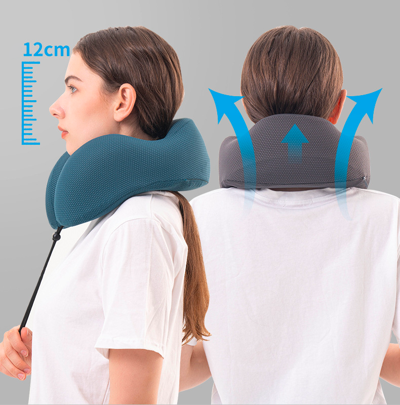 Oreiller Cervical de Voyage en Nylon : Oreiller en Forme de U à Motif Ananas avec Sac de Rangement et Mousse à Mémoire de Forme, Idéal pour le Bureau et la Sieste.