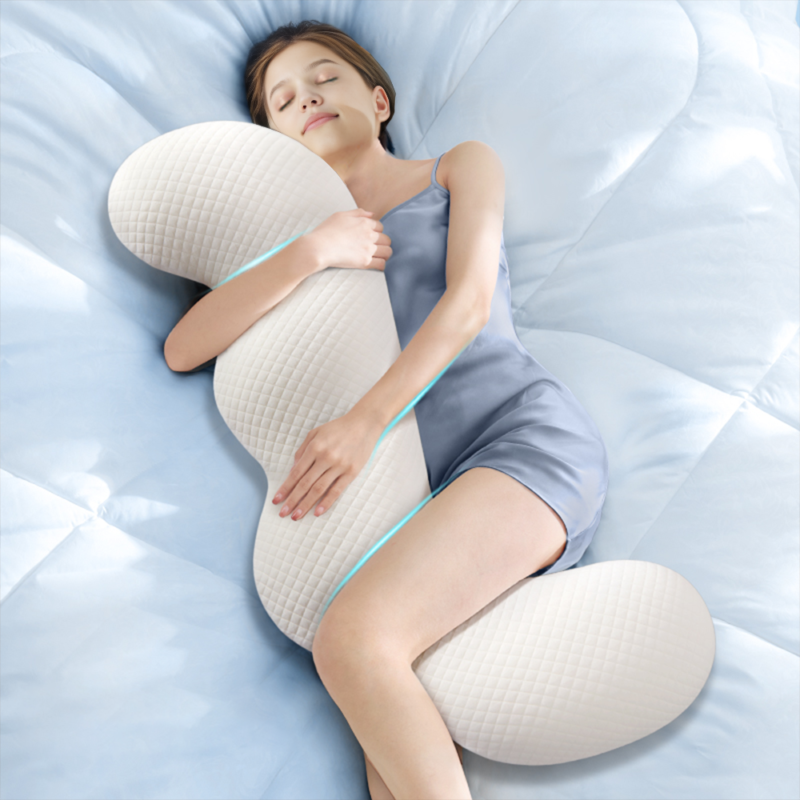 Oreiller long ergonomique entre jambes pour dormir sur le côté